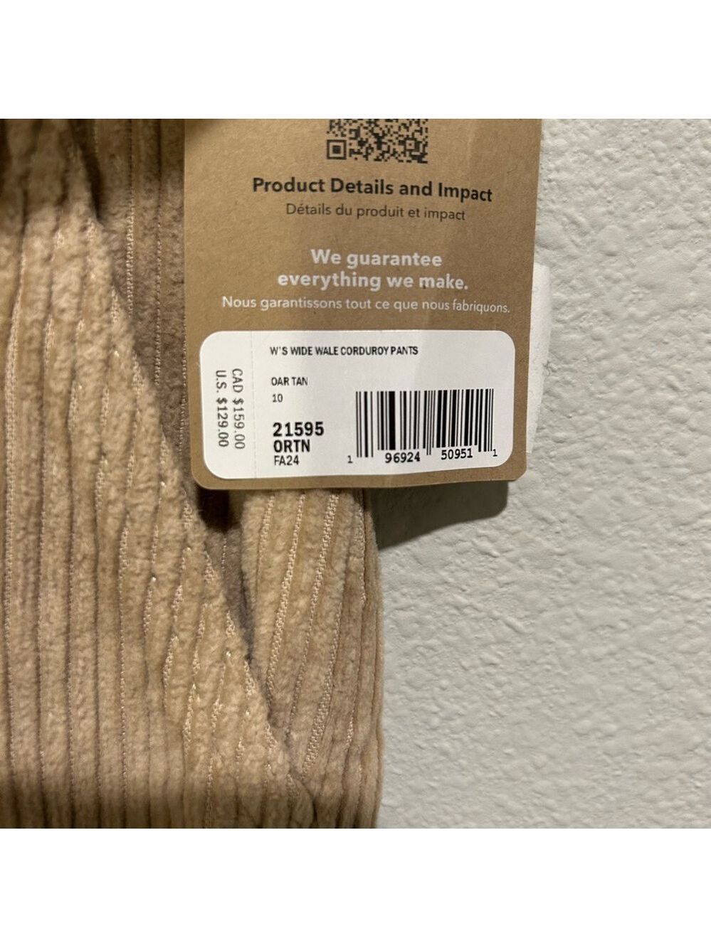 Patagonia Women’s Wide-Leg Corduroy Pants Oar Tan Size 10 NWT - Picture 5 of 5